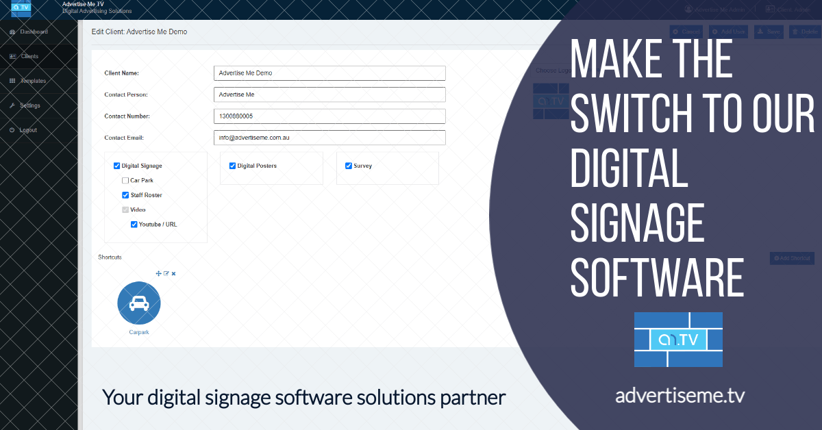 Digital Signage Software Advertise Me TV MAKE THE SWITCH TO OUR DIGITAL SIGNAGE SOFTWARE header