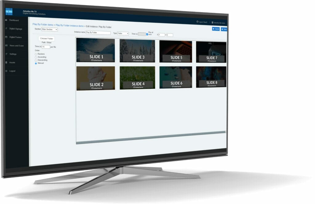 Advertise Me TV Digital Signage Software Play By Folder Example Digital Screen