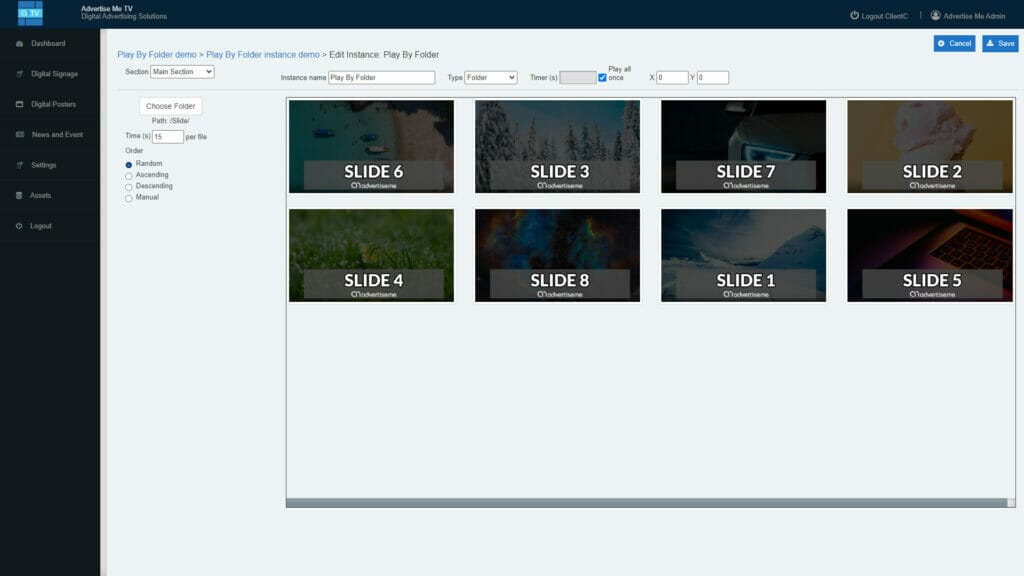 Advertise Me TV Digital Signage Software Play By Folder Random