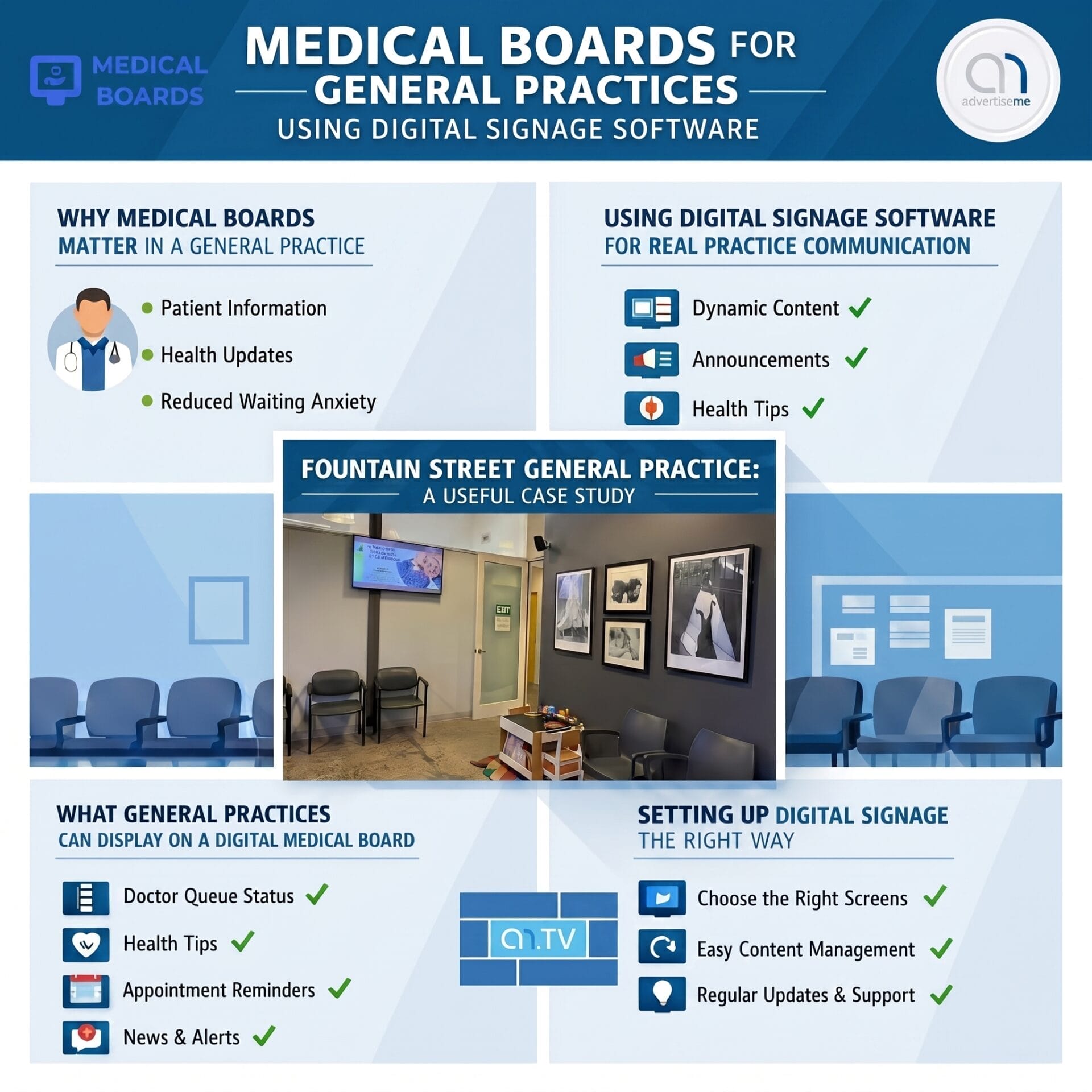 Advertise Me TV Digital Signage Software Fountain Street General Practice Medical Boards